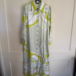 Tory Burch Printed Silk Shirtdress in Chartreuse Twisty Flower